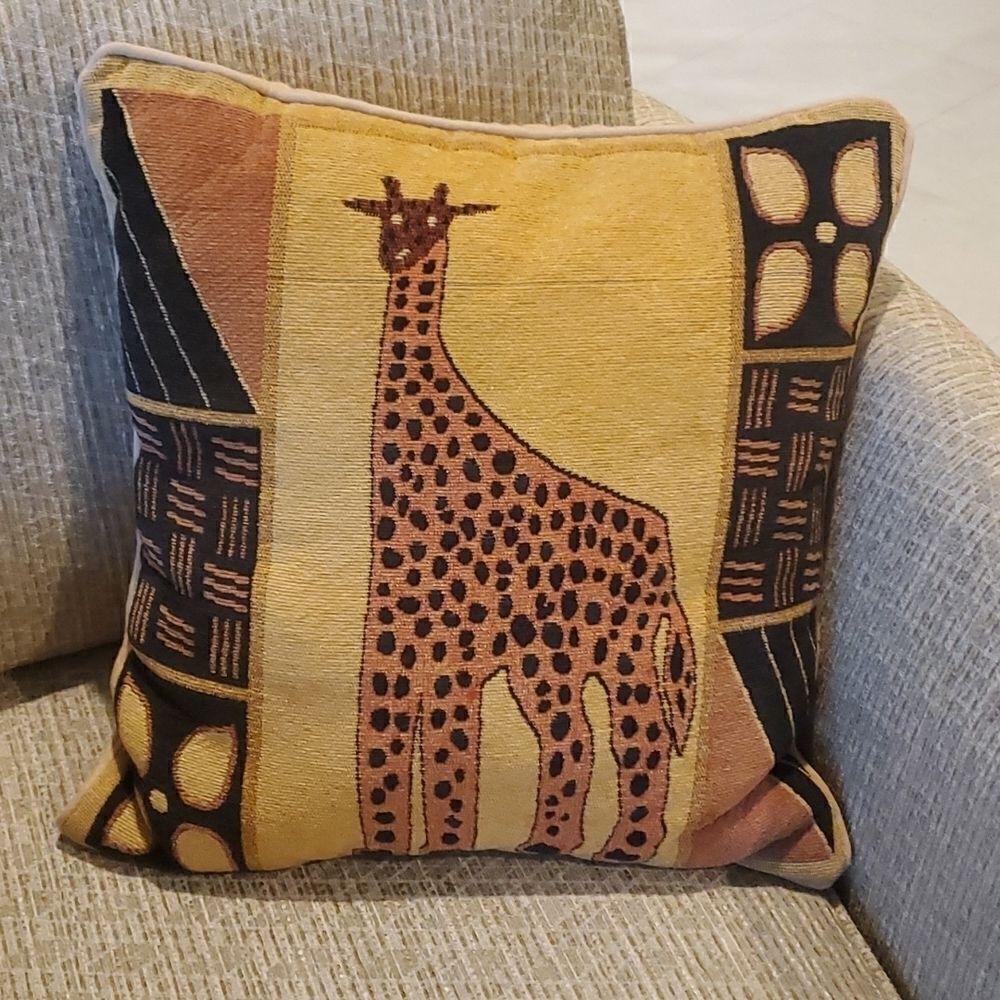 Beige 18" Square Giraffe Accent Pillow